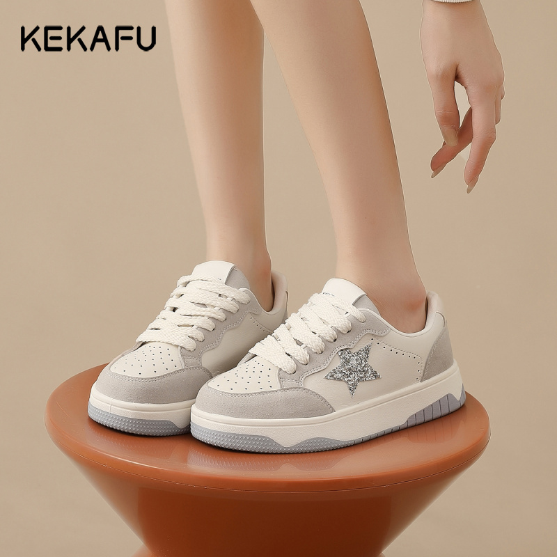 珂卡芙星星板鞋女2023秋季新款厚底增高运动鞋女士百搭圆头单鞋潮