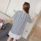 迪鲁奥(DILUAO)孕妇夏装夏新款韩版圆领短袖拼边条纹宽松孕妇连衣裙孕妇裙B98-28 黑色条纹 均码