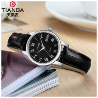 天霸(TIANBA)复古时尚休闲女士皮带手表经典表盘专柜同款石英表 女TL3011.01PK 黑色