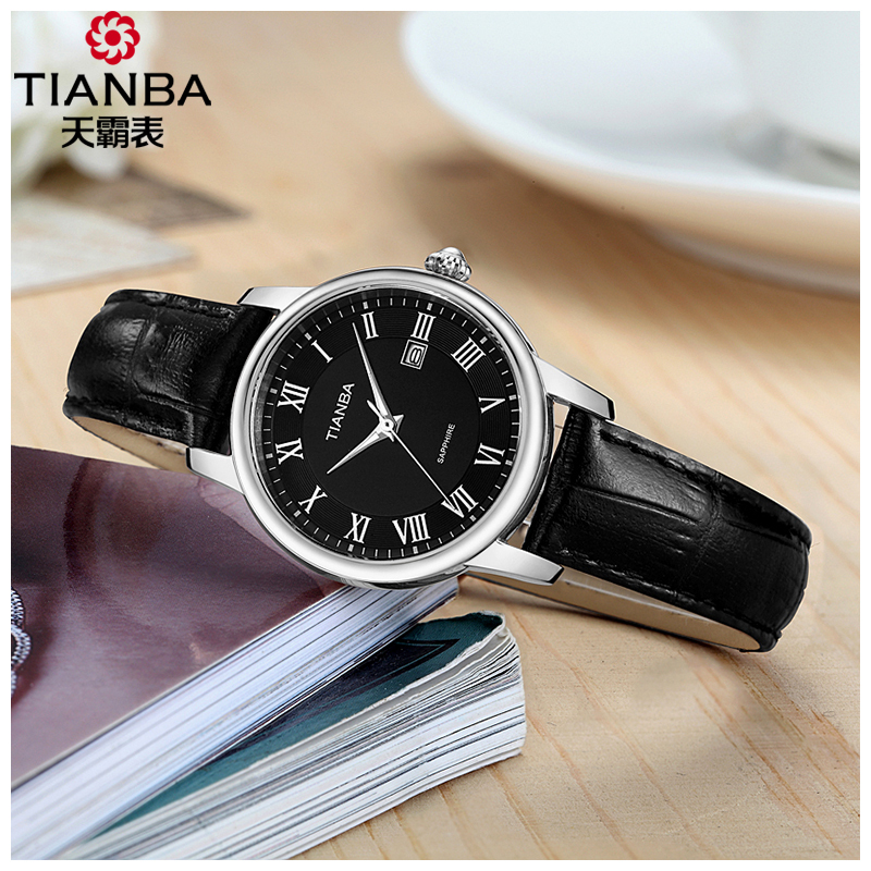 天霸(TIANBA)复古时尚休闲女士皮带手表经典表盘专柜同款石英表 女TL3011.01PK 黑色