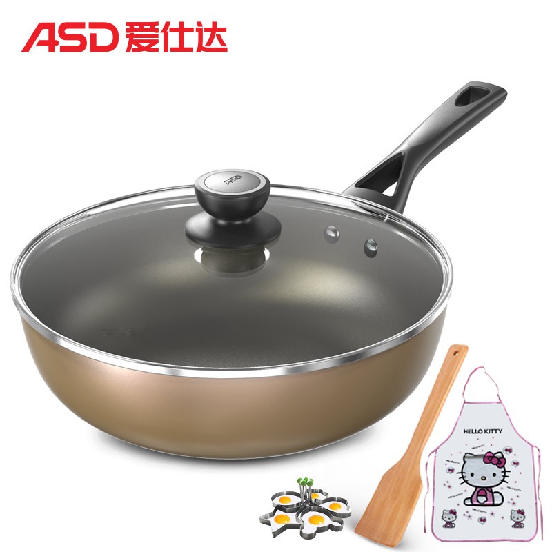 爱仕达(ASD)锅炒锅不粘锅家用炒菜锅28CM麦饭石色平底煤气灶专用锅子少烟不沾燃气适用锅具煎炒锅小 28CM 红色高清大图