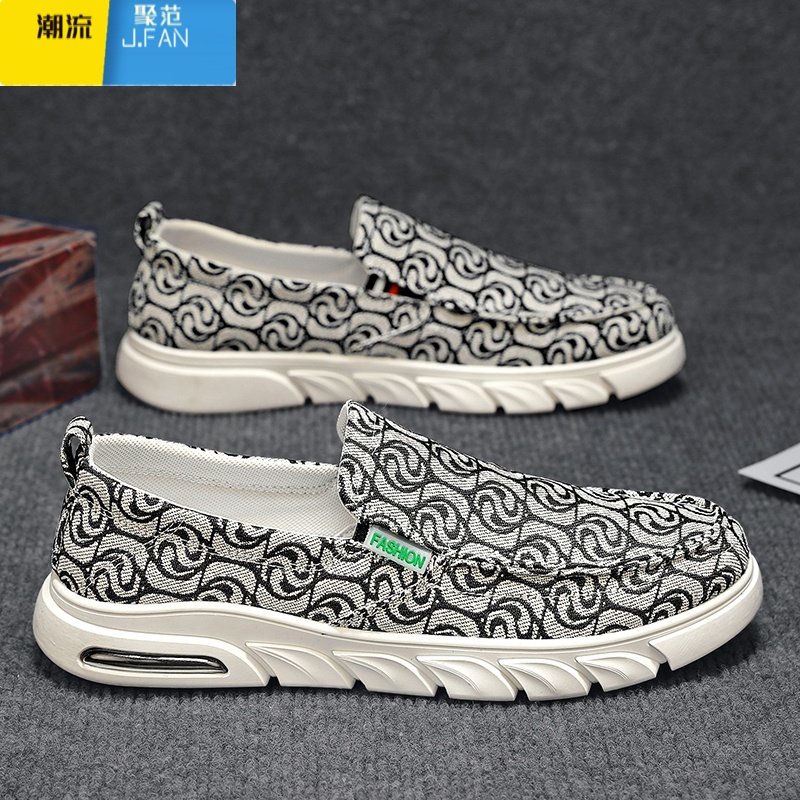 聚范帆布男鞋夏季透气懒人一脚蹬休闲板鞋男款工作运动亚麻老北京布鞋高清大图