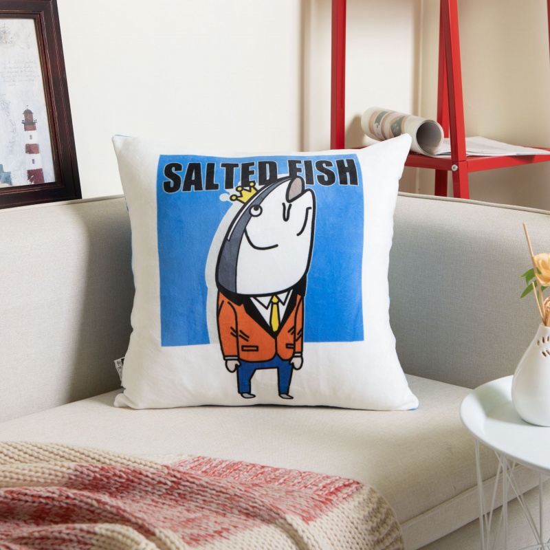 氨纶超柔卡通系列抱枕靠背居家办公室客厅靠枕可印logo4545cm咸鱼王