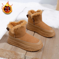 厚底棉鞋女冬季加绒加厚雪地靴新款休闲高帮面包鞋板鞋女_2 卡其 38