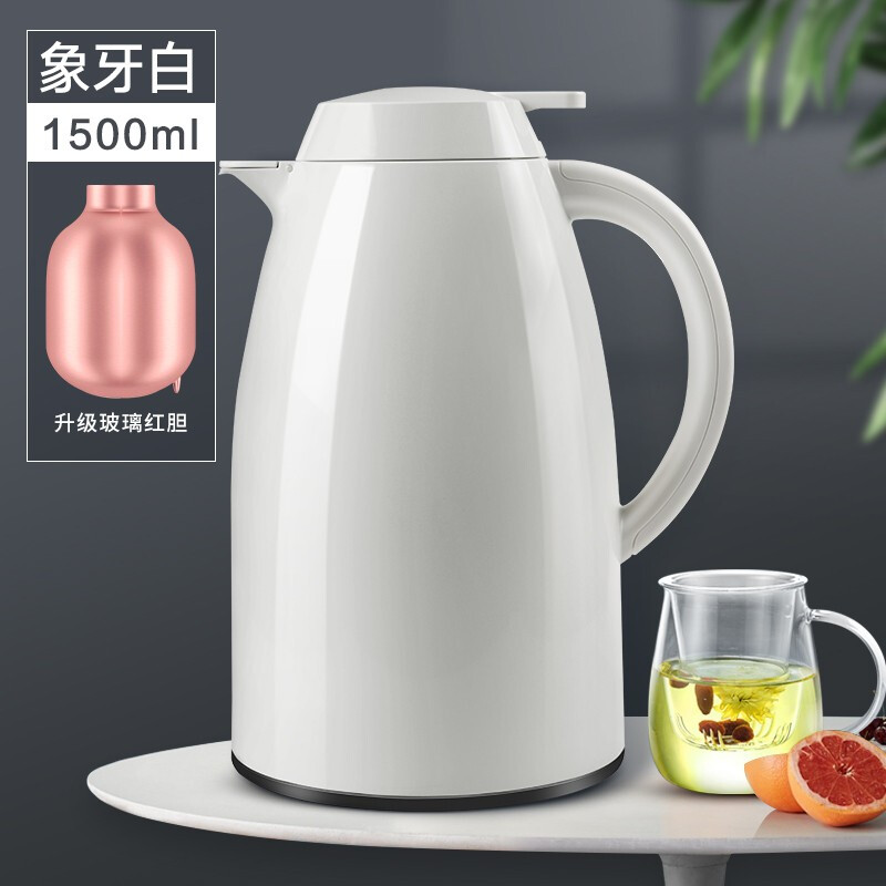 JEKO&JEKO 大容量保温壶开水瓶玻璃内胆家用热水瓶保温瓶办公室水壶暖瓶保温杯暖水瓶1.5L白色 SWH-1607高清大图