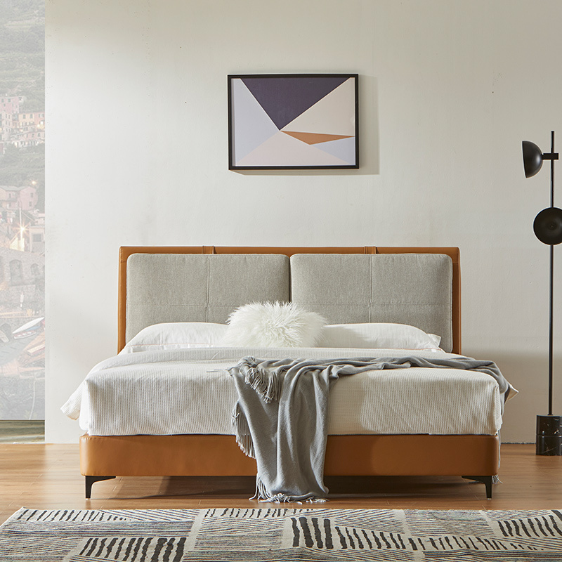 曲美家居现代简约双人床布艺主卧大床18米15米床皮布结合床