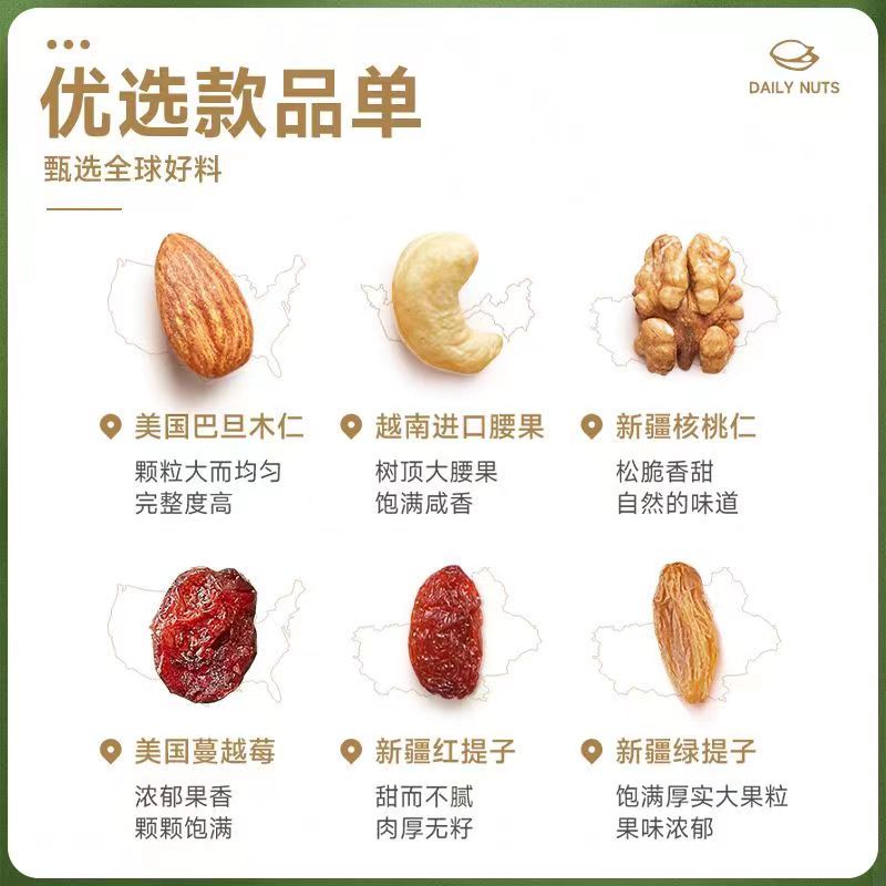 每日坚果 600g/箱 3种坚果+3种果干 干湿分离 美味分区 巴旦木腰果核桃仁蔓越莓红提子绿提子 混合坚果