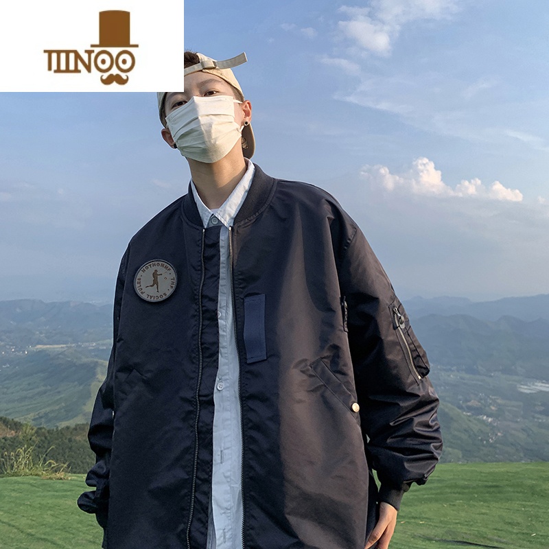 YANXU美式潮牌绿色工装外套男款ins高街潮流宽松棒球服飞行员夹克高清大图