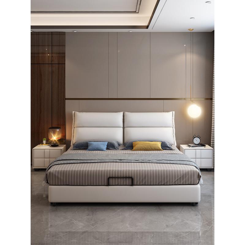 皮床真皮床主卧简约现代ins网红床轻奢软床北欧双人床吵架分手床