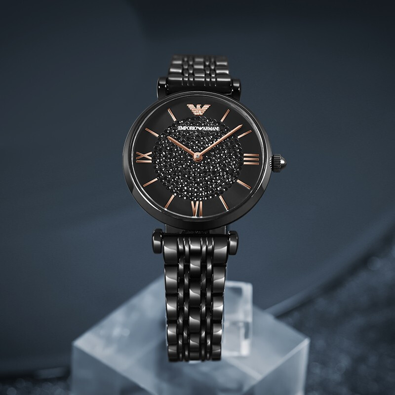 阿玛尼(EMPORIO.ARMANI)黑夜满天星手表 佟丽娅明星同款时尚优雅休闲石英表女士腕表 AR11245
