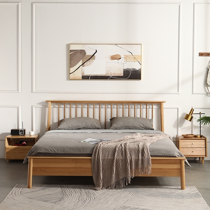 日式原木纯实木床15米18米白橡木双人床符象北欧现代简约卧室家具