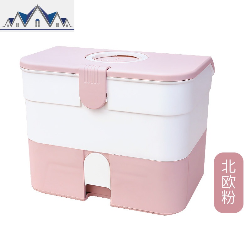 家用药品大容量收纳盒儿童婴儿宿舍家庭便携多层医务箱_354 北欧粉