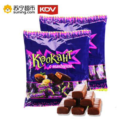 俄罗斯进口KDV紫皮糖500g*2袋 结婚喜糖巧克力味坚果夹心酥糖硬糖 网红休闲零食品(糖果外裹含代可可脂)