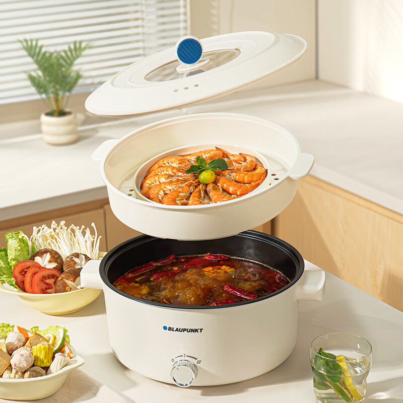 蓝宝(BLAUPUNKT)电火锅家用电煮锅5L火锅专用锅多功能煮面锅 一锅多用蒸/煮/焖/涮,花样美食BP-HG501