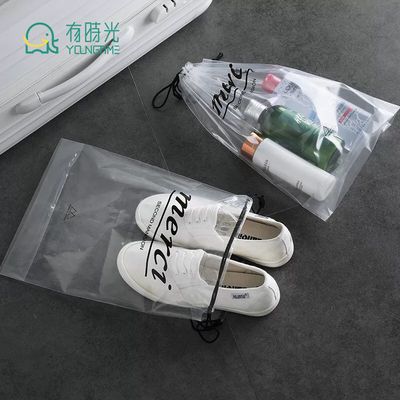 透明旅行收纳袋防水鞋子收纳袋旅游便携束口袋衣物抽绳袋内衣袋子收纳袋 三维工匠储物箱高清大图