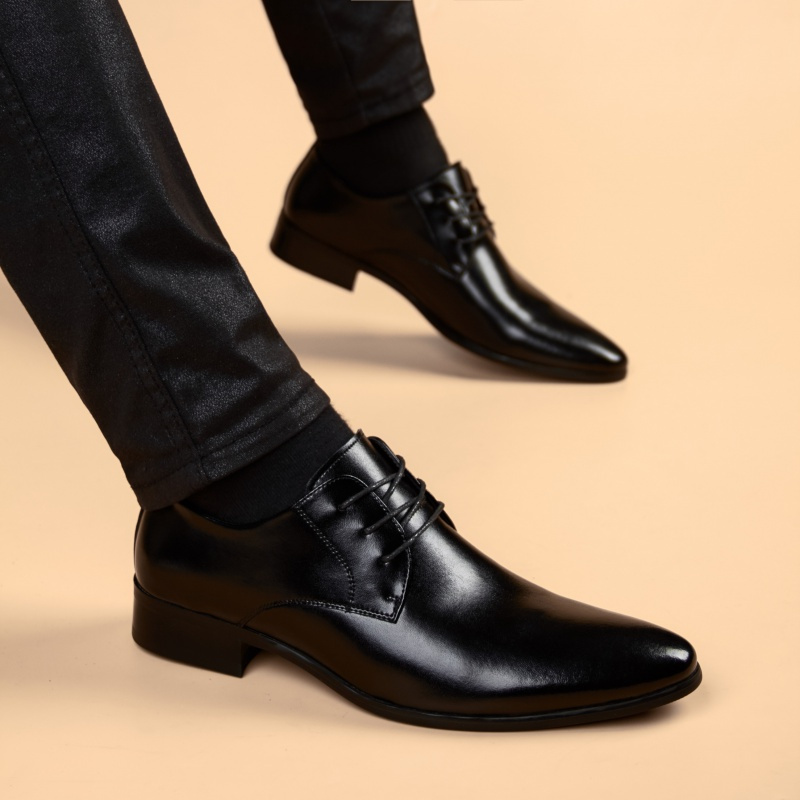 皮鞋男秋季透气商务正装真皮男鞋2021年新款潮英伦增高男士休闲鞋