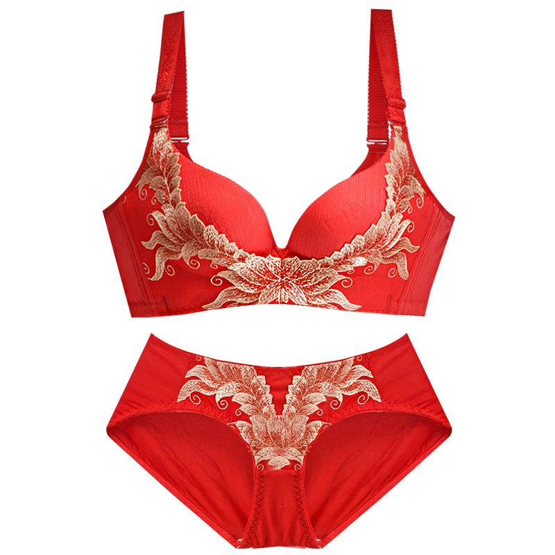大红色本命年女士内衣套装无钢圈性感喜庆结婚新娘文胸罩套装