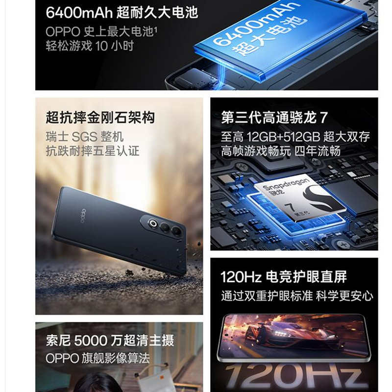 OPPO K12 Plus 玄武黑 8GB+256GB 第三代骁龙7 5G芯 80W快充 6400mAh大电池 AI手机高清大图