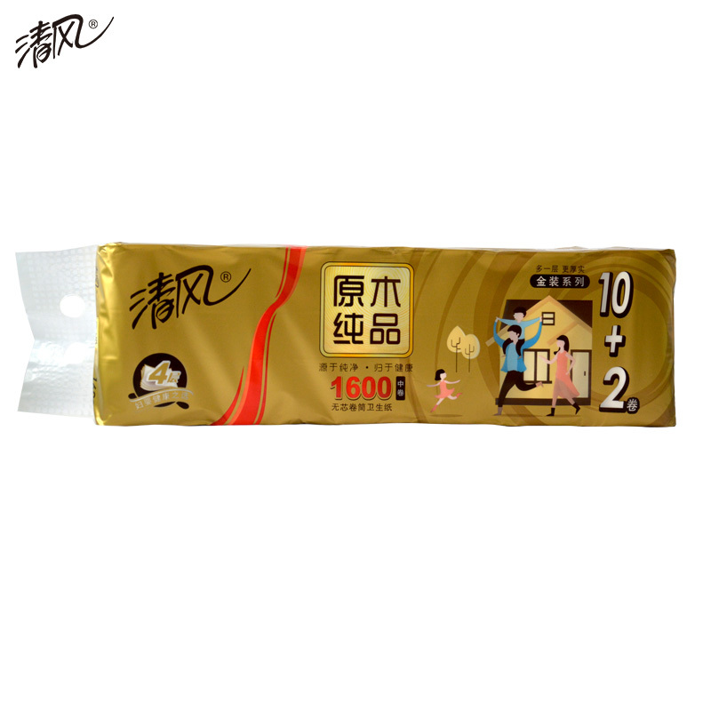 清风卷纸批发原木纯品卫生纸实惠装厕纸手纸无芯卷筒纸家用纸巾3层12卷/提6提装