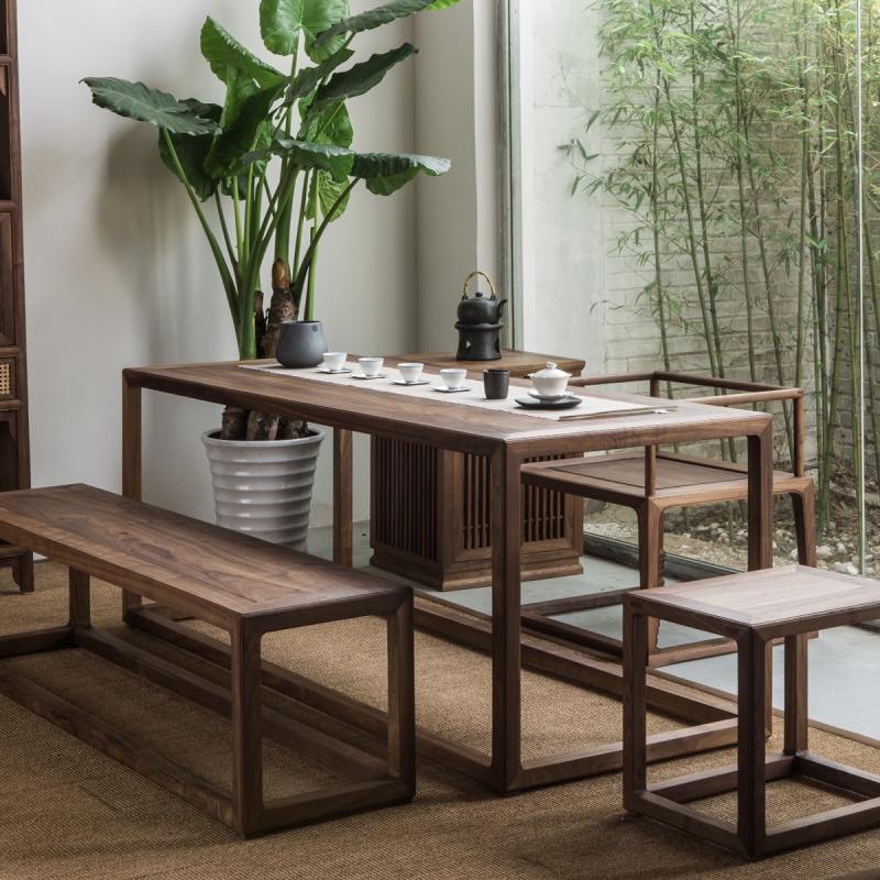 茶桌椅组合现代简约实木茶台茶几办公会议室接待泡茶桌安心抵06608