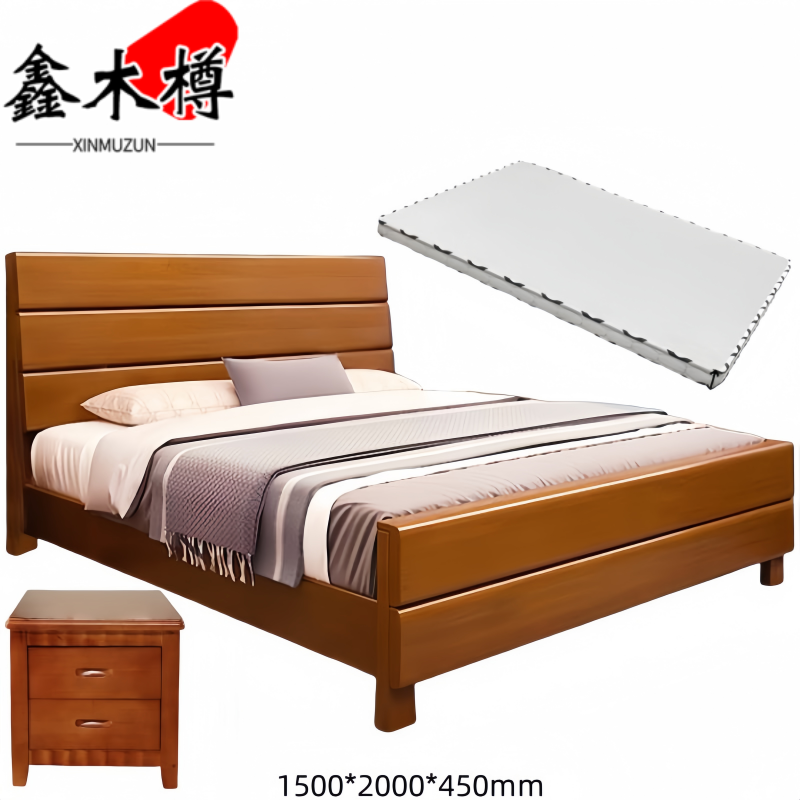 鑫木樽床+床垫+床头柜g1.5m套高清大图