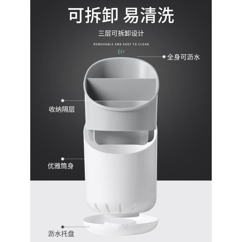筷子篓置物架笼家用创意收纳盒厨房筒沥水快桶多功能放勺子的餐具 敬平 带盖筷子笼-北欧蓝筷笼
