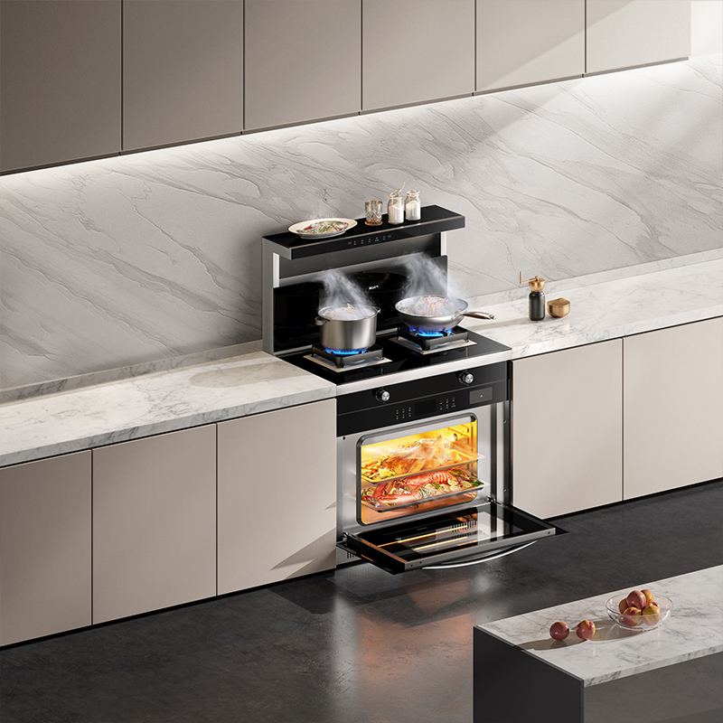 老板名气(mq) 集成灶蒸烤一体灶家用侧吸下排抽油烟机燃气灶64l大容量