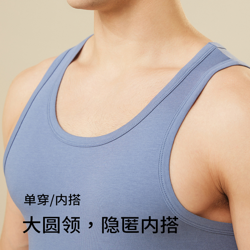 猫人男士背心80S莫代尔棉内衣男士运动健身跨栏四季打底内穿汗衫高清大图