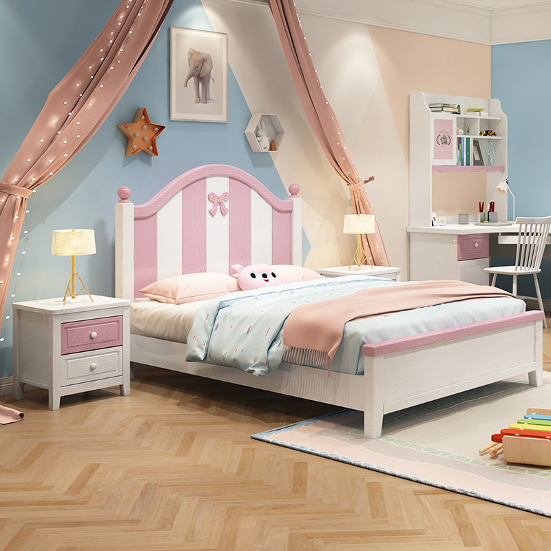 梵宜青少年地中海实木儿童男孩女孩12米公主床a415储物单双人床