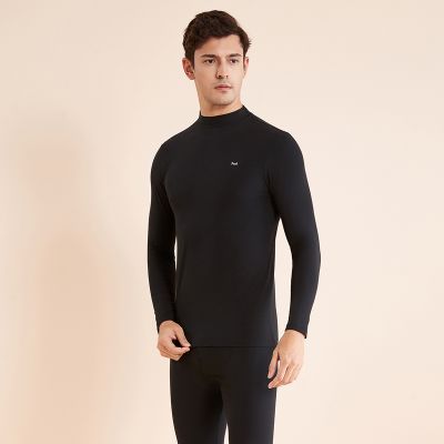 猫人保暖内衣男士新款中高领纯棉抗菌发热内穿薄秋衣秋裤套 石墨黑 XL