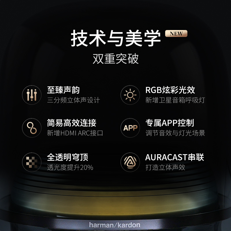 哈曼卡顿Soundsticks 5 音乐水晶5代 玄光版桌面蓝牙音箱 低音炮音响 黑色 居家艺术音响高清大图