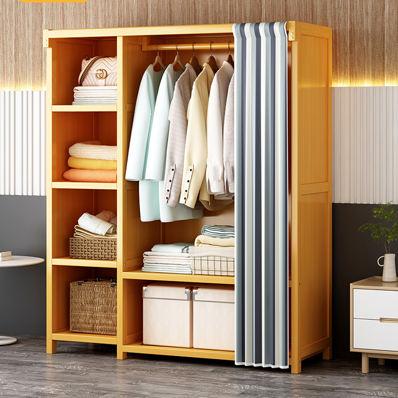 衣柜家用卧室出租房布简易组装儿童法式推拉大衣橱实木宿舍小房间