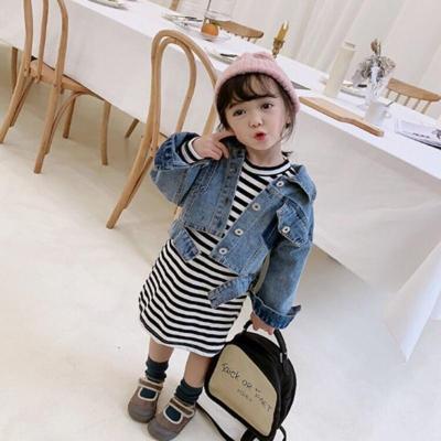 女童条纹长裙子新款春秋小童宝宝韩版包臀裙女宝洋气长袖连衣裙潮 黑白条纹长裙 100 建议身高98cm