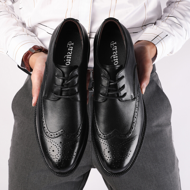 百丽牧貂内增高皮鞋男8cm布洛克男士商务正装隐形增高鞋6cm婚鞋牛皮