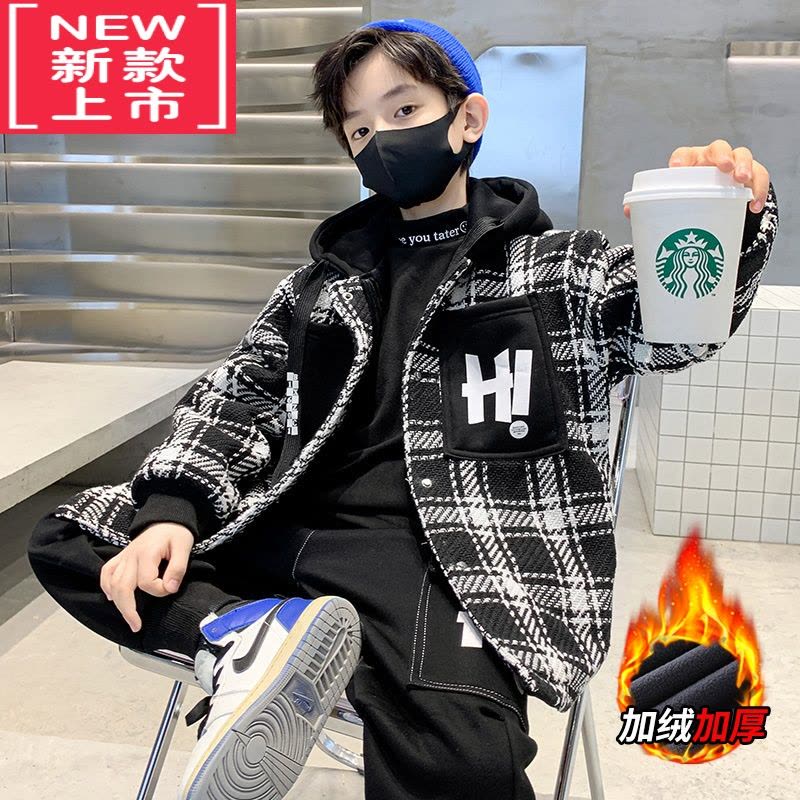 可莉允男童加绒加厚外套秋冬款炸街2022新款中大儿童冬季男孩上衣棉服潮图片