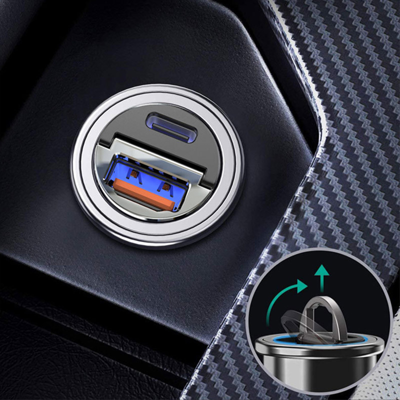 双usb口快充金色车载充电器快充pd20w汽车充点烟器转换插头usb车充