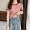 2022夏季新款韩版圆领简约百搭修身显瘦洋气上衣短袖t恤女设计感莎丞