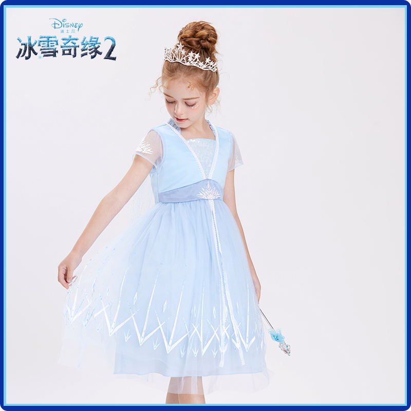 迪士尼爱莎公主裙子春夏新款冰雪奇缘艾莎裙子女童儿童礼服生日礼