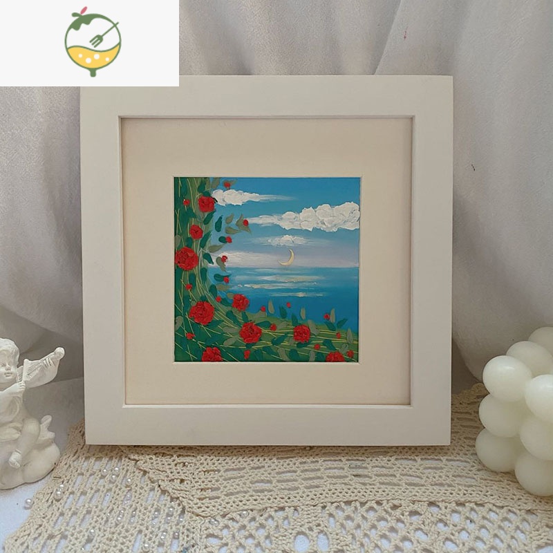 yicheng油画棒专用画框10cm白色原木正方形相框摆台挂墙装裱玻璃实木