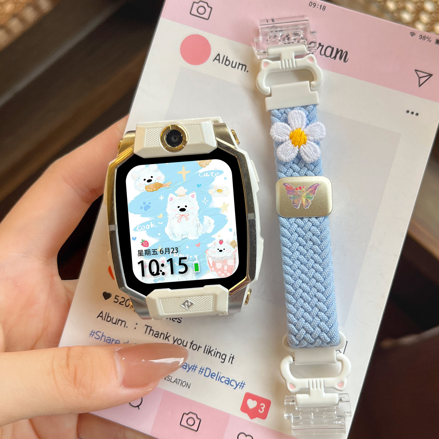 适用小天才电话手表表带Z10/Z9可爱挂脖Z11新款Z8Z7S保护套3139B 蔚蓝色 11