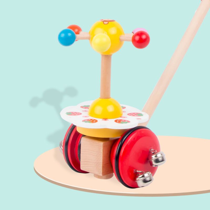 婴幼儿宝宝学步早教益智手推车玩具单杆木质小动物响铃儿童推推乐兔子