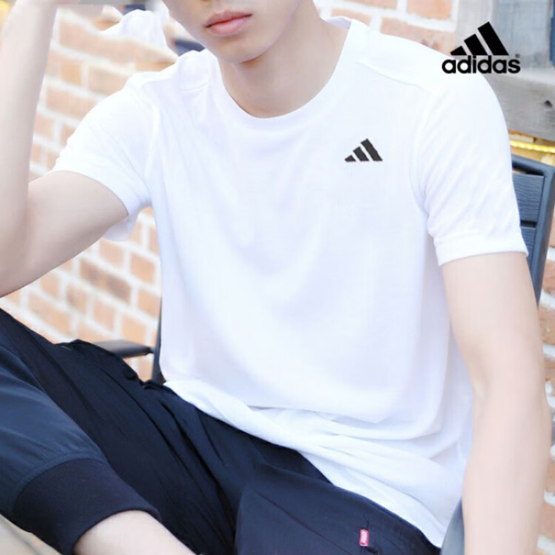 阿迪达斯(adidas) 男装2022春季新款运动服休闲舒适透气耐磨体恤时尚棉质短袖T恤 HR8728/基础款/白色 M