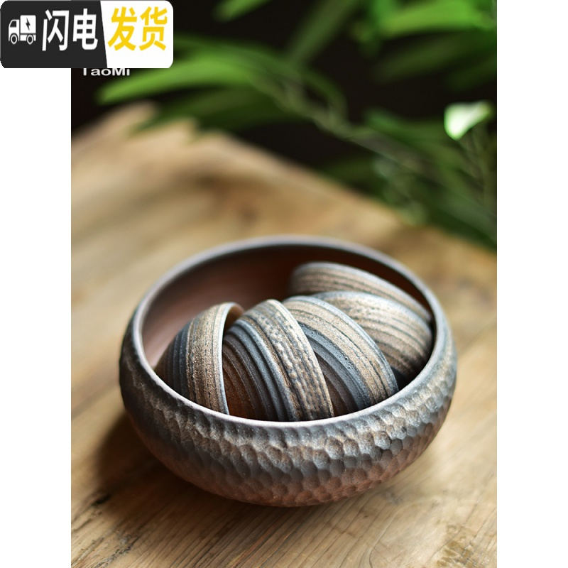 三维工匠鎏金粗陶茶杯陶瓷单杯仿古中式陶土大号功夫茶具无釉主人杯子 无忧杯垫高清大图