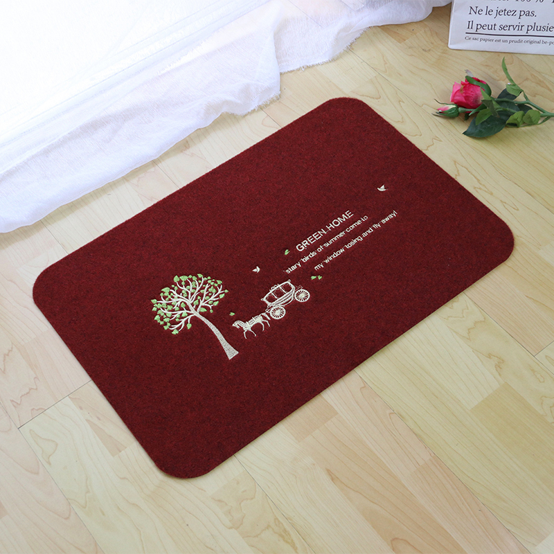 美帮汇进入户地垫厅吸水口地毯卧室房间口家用蹭脚垫阳台厨房垫 绣花-发财树-酒红 40*60cm【送40*60cm】