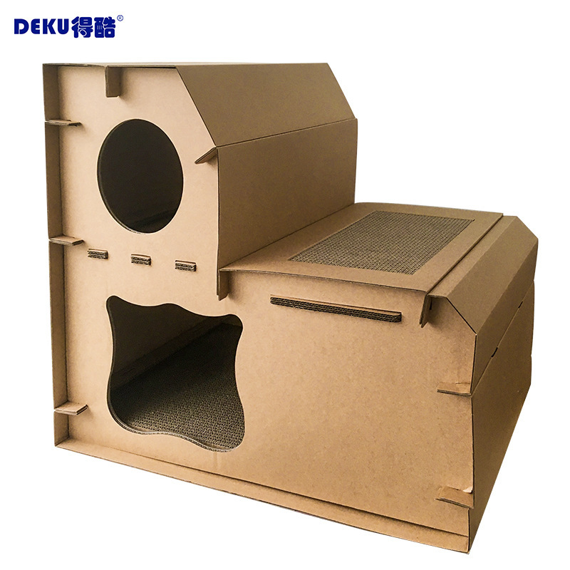 得酷 Deku 宠物日用得酷瓦楞纸diy猫房双层阶梯猫屋组合猫屋猫别墅猫抓板猫爬架猫咪磨爪玩具 价格图片品牌报价 苏宁易购睿迅佳品宠物用品专营店
