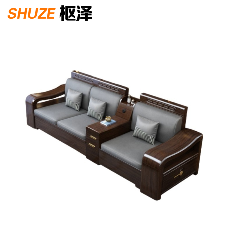 枢泽 沙发套装 三人位+茶水柜 套高清大图
