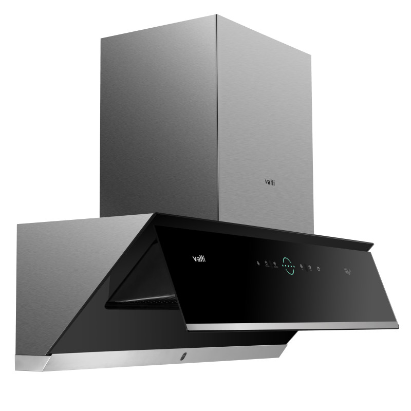 华帝自动清洗烟机xd401,华帝橱柜适配烟机,不锈钢 黑色钢化玻璃材质