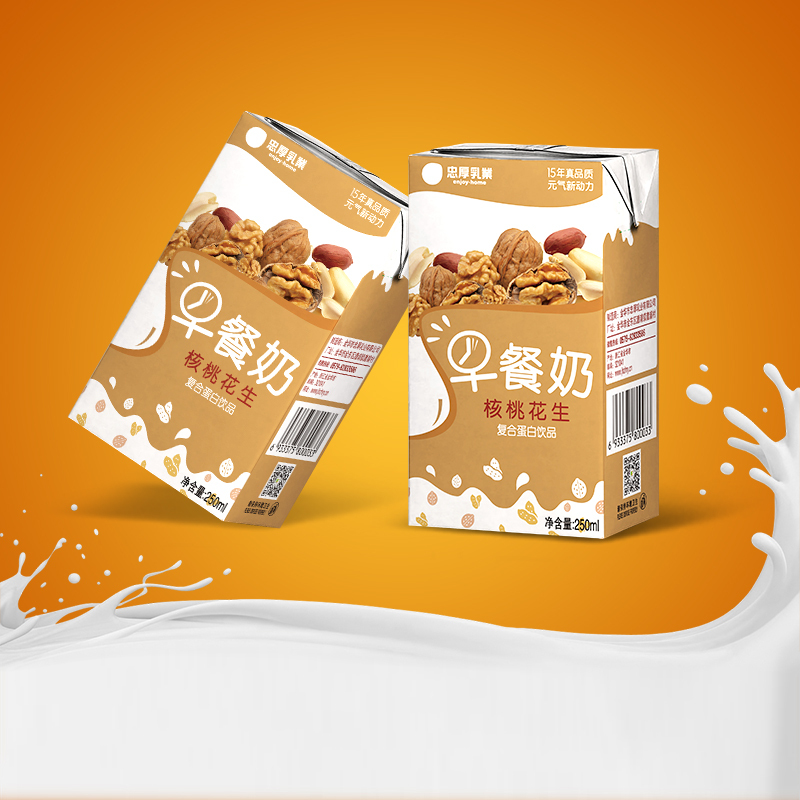 忠厚核桃花生口味早餐奶250mL*10复合蛋白饮品