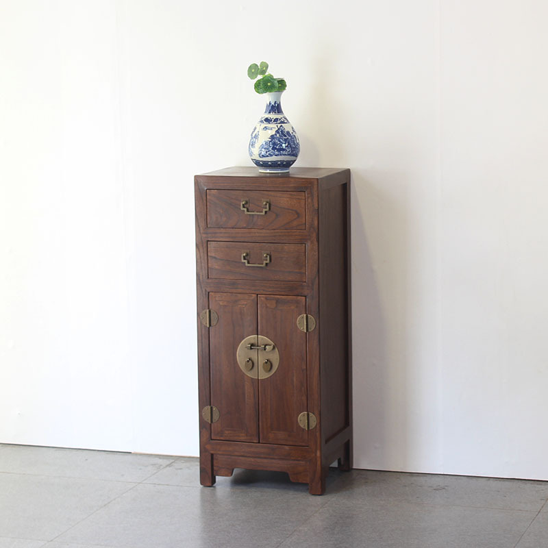 森美人新中式榆木角柜条柜收纳复古现代简约转角柜小玄关柜 上两抽深色整装