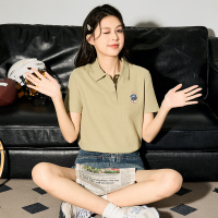 唐狮短袖小熊polo衫女2024夏季新款打底正肩t恤修身显瘦内搭上衣_077177 M 浅军绿